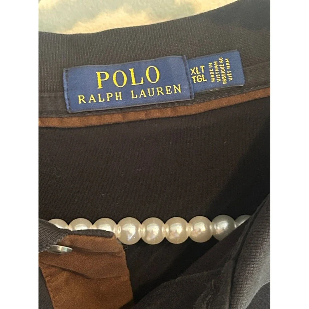 Polo Ralph Lauren Long Sleeve Polo Shirt XLT Black Brown Trim